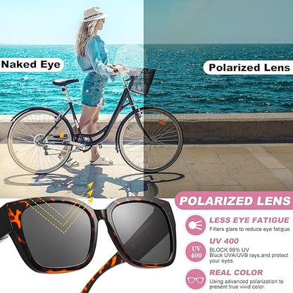 Polarized Fit Over Sunglasses for Women Oversized Square Over Glasses Sunglasses with UV Protection