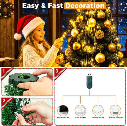 Cascade Christmas Tree String Lights, Remote-Controlled USB-Powered Waterfall Fairy Lights 2 meters, 280 LEDs