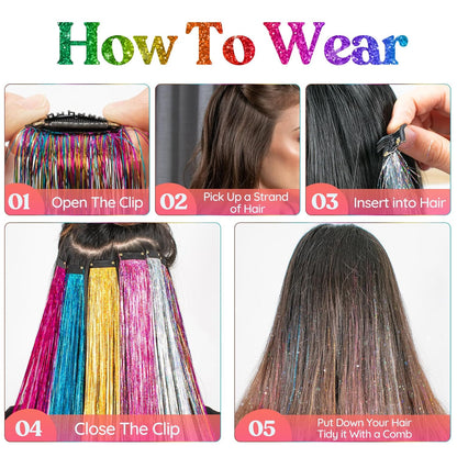 12Pcs Clip In Tinsel Hair Extensions 19.7 Inch Sparking Hairpieces