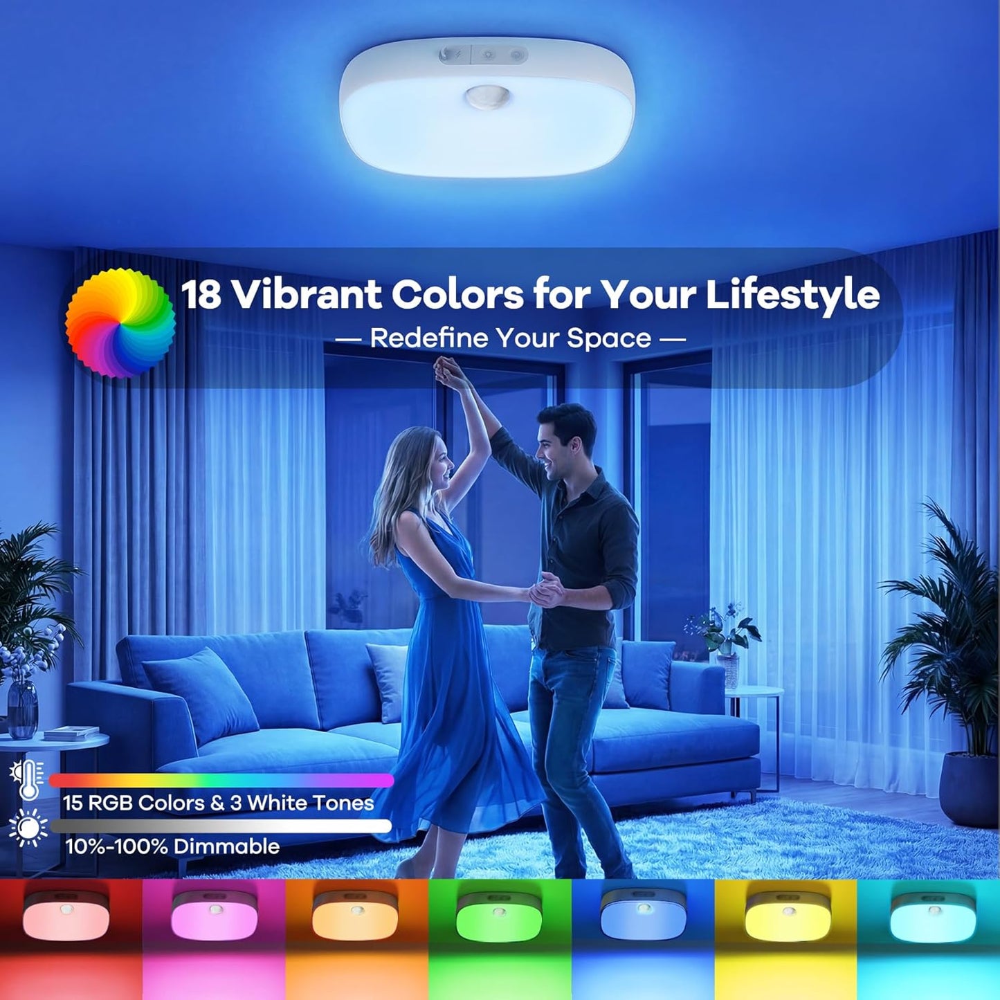 IP65 Waterproof Rechargeable Shower Light - 6″ 300LM Bright, 16 Colors