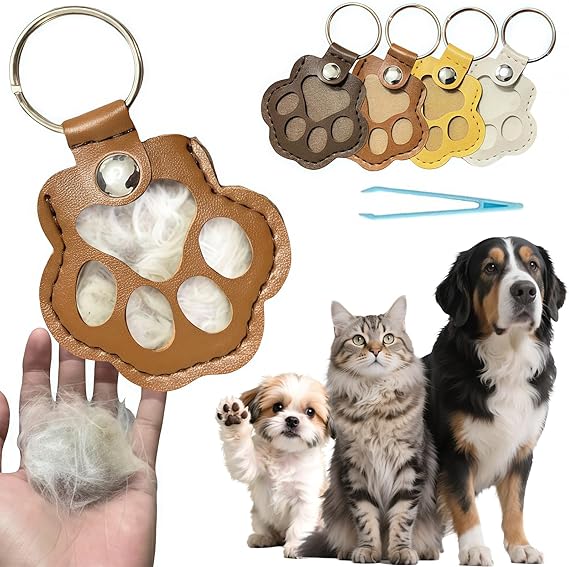 2PCS Personalized Pet Hair Keepsake Box for Dog Cat Memorial Keyring