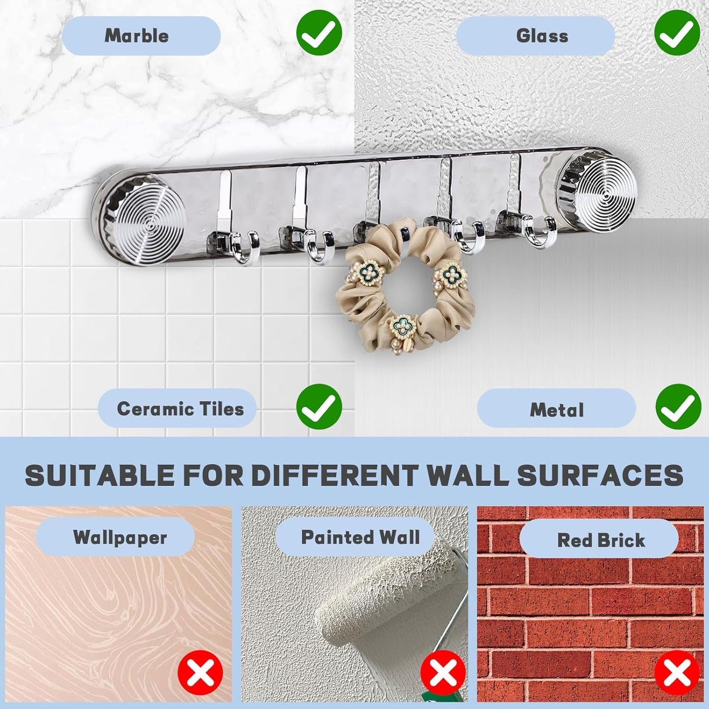 2 Pcs Strong Suction Cup Hooks, 5 Folding No Drill Removable