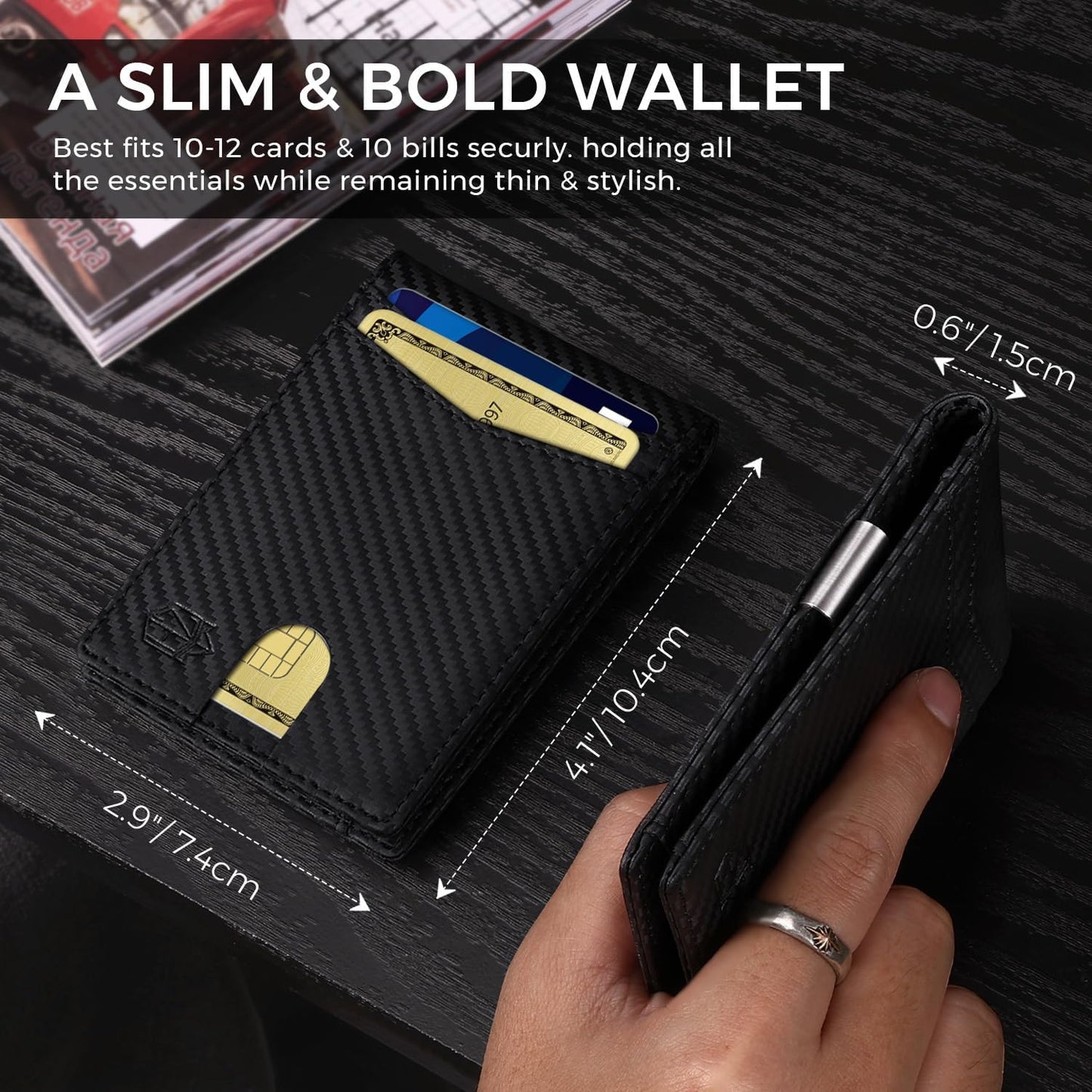 Genuine Leather Wallet for Men 12 Card Slim Mens Wallets Bifold RFID Blocking