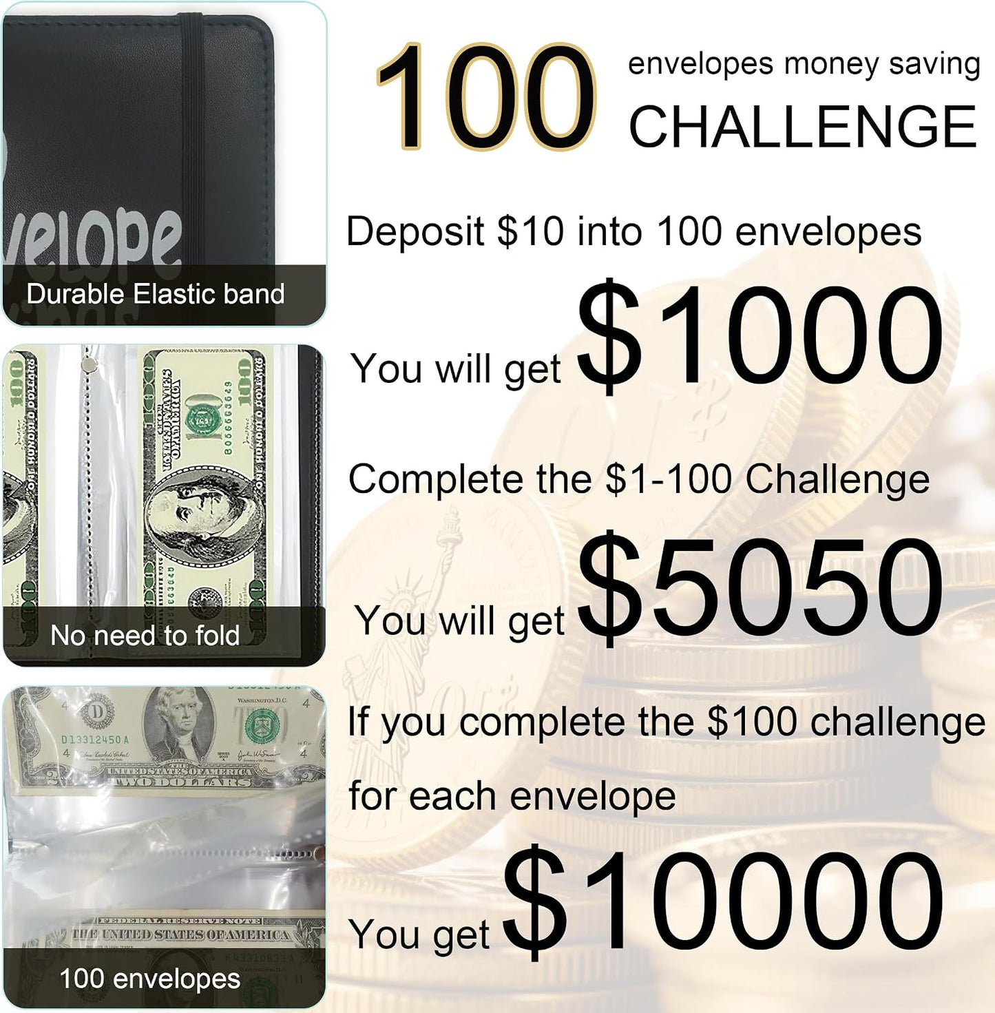 100 Days Money Saving Challenge Coin Envelope Budget Book, Good Habit of Saving Money