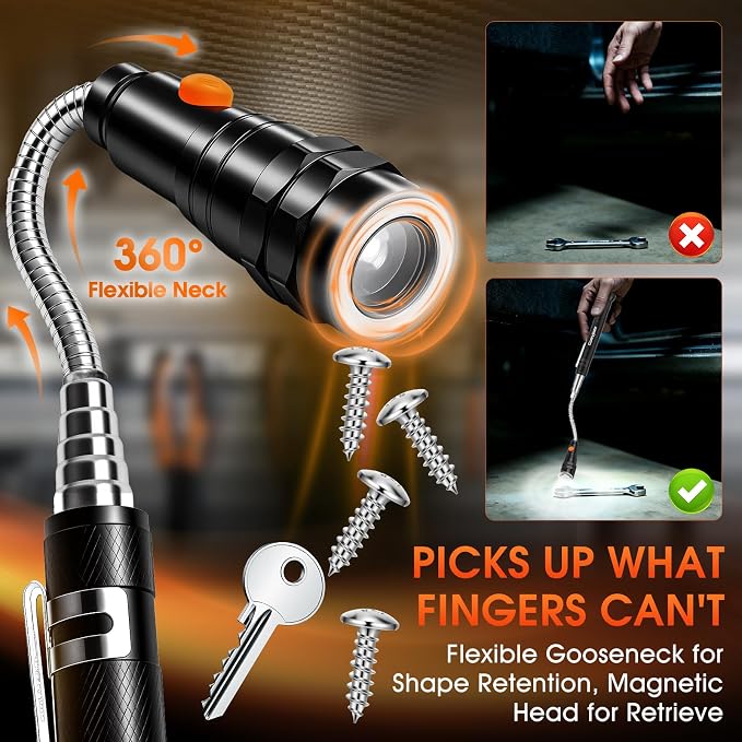 Portable Telescopic Flexible Extensible Led Flashlights Torch Magnetic Head Pick Up Tool