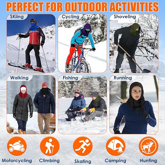 3Piece Plain Winter Warm Sports Gear Set - Windproof Full Face Ski Mask Sports & Outdoor Hats, Hooded Jacket, Gloves
