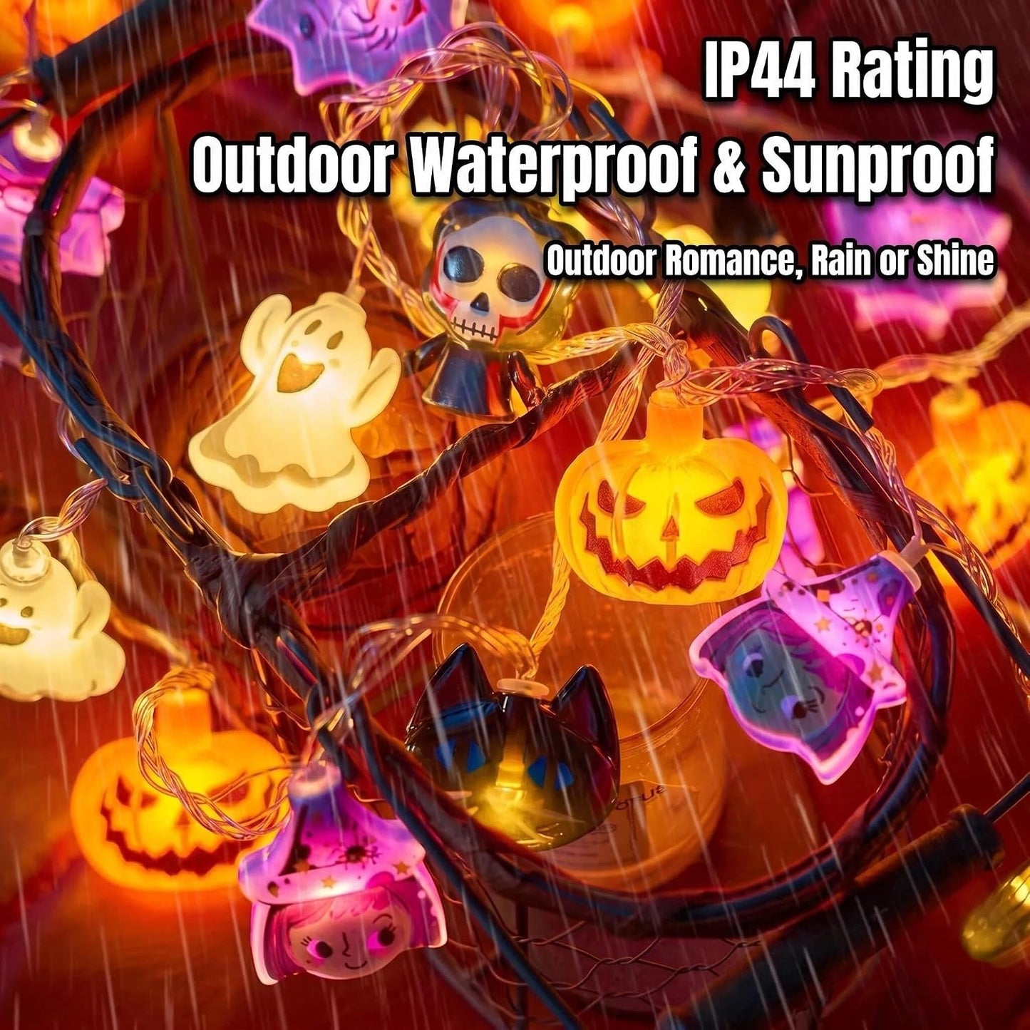 3M 20 LED Halloween String Lights with Remote, USB Powered Cute Pumpkin Ghost Mummy Black Cat Decorative Lights