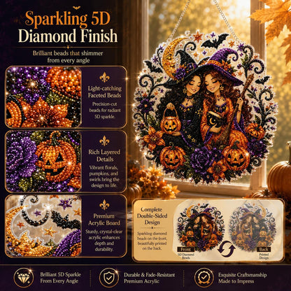 Halloween Witch Friendship Diamond Art Window Suncatcher - Halloween Pearl Art Kit