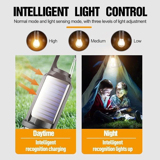 2PC Solar LED Camping Lantern with Hook– Hanging Tent Light, Waterproof, Adjustable Hanging & Clip, Rechargeable