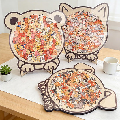 135-Piece Colored Cat Shaped Wooden Jigsaw Puzzle, Cats Shaped Wooden Puzzle