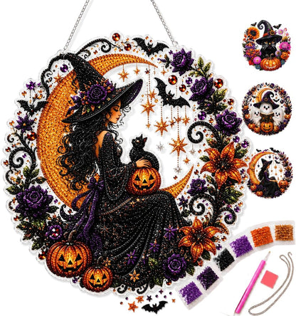 Halloween Witch Friendship Diamond Art Window Suncatcher - Halloween Pearl Art Kit