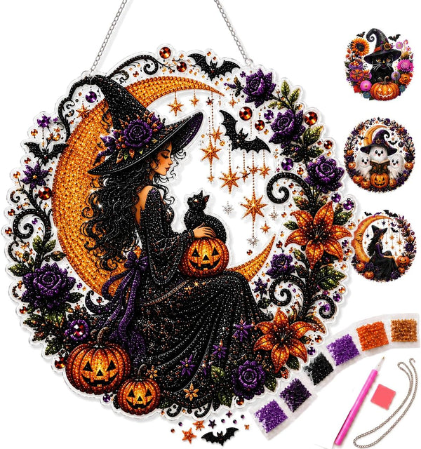 Halloween Witch Friendship Diamond Art Window Suncatcher - Halloween Pearl Art Kit