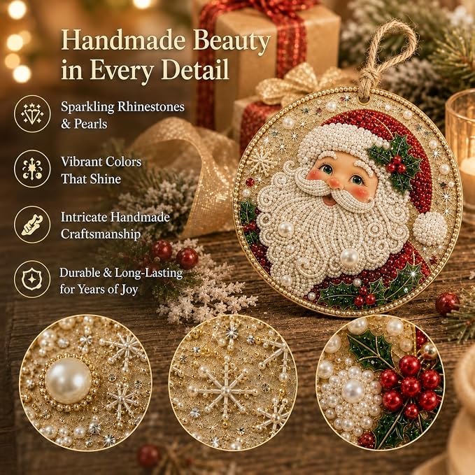 12Pcs Christmas Diamond Painting Ornaments , Wooden Hanging Pendant DIY Single-Side Rhinestone Craft Kit