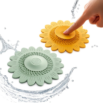 2Pcs Sunflower Silicone Drain Cover Hair Catcher and Odor Stopper
