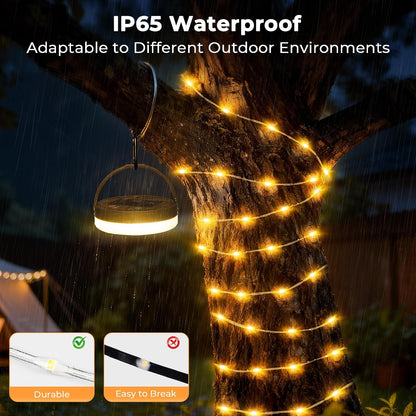 Solar & USB Rechargeable Camping Lights String, 33FT Retractable 3 in 1 Camping Lights 13 Modes