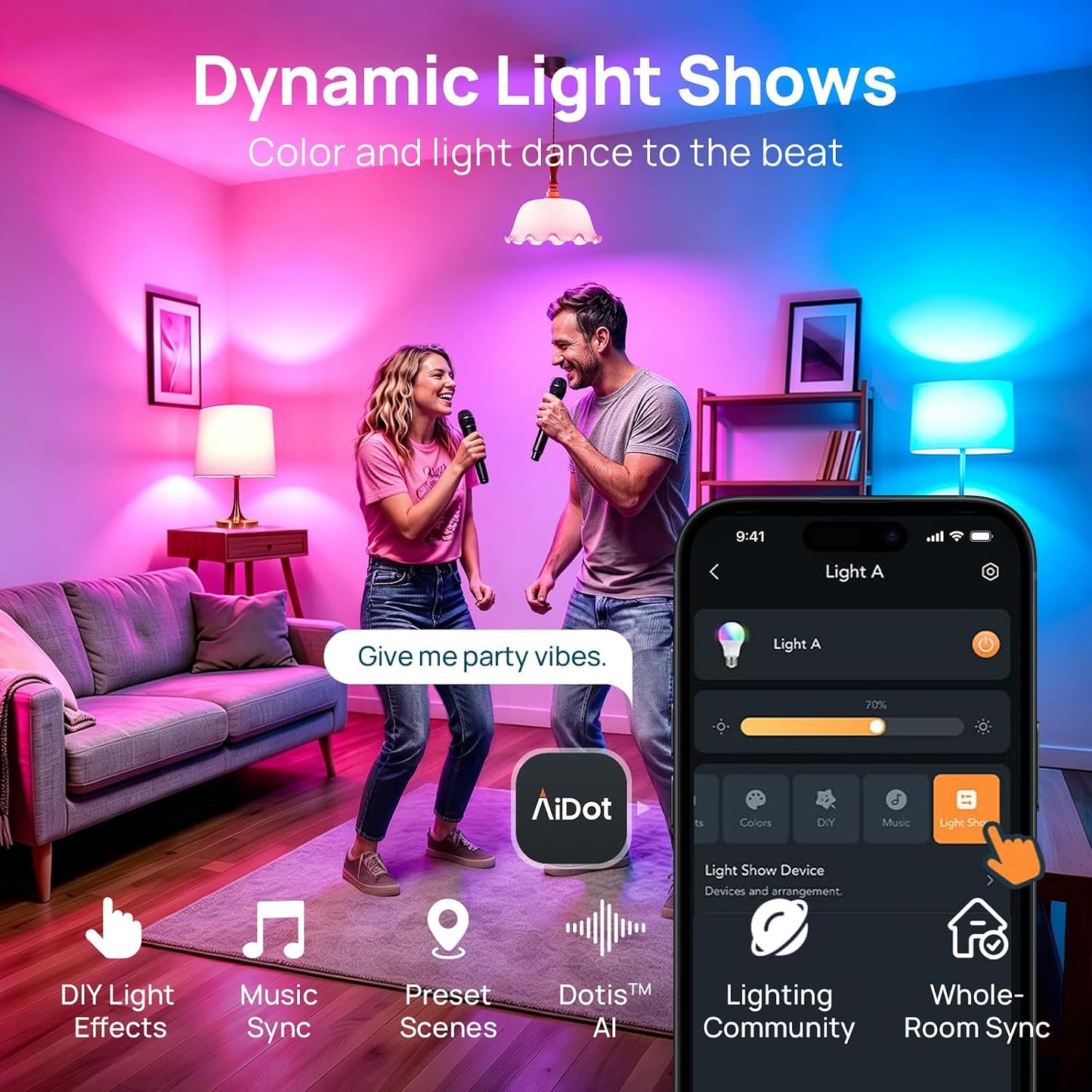 2PCS Smart Light Bulb, A19 Color Changing Light Bulb, 800 LM, E26 Base WiFi & Bluetooth