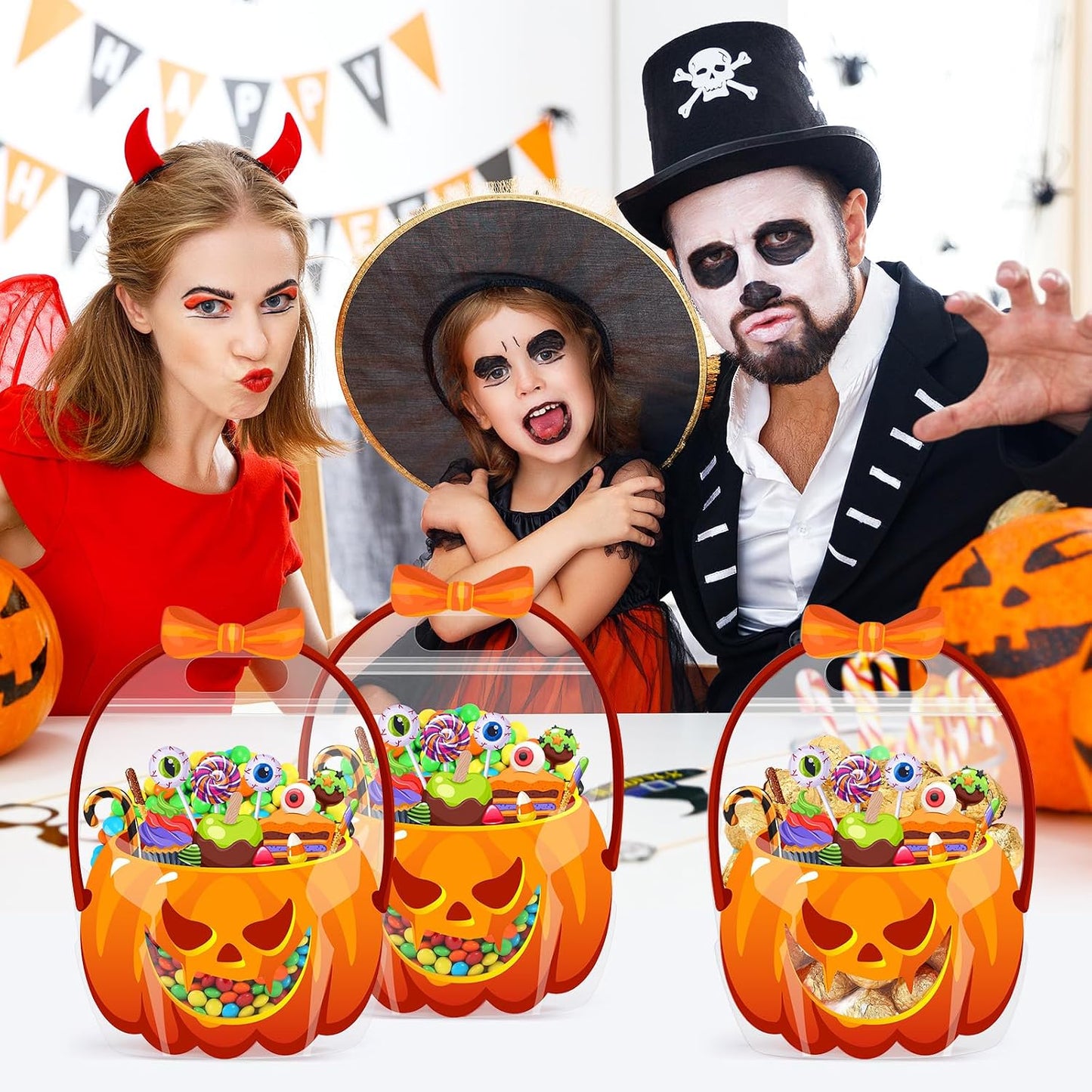 20Pcs Halloween Bags Plastic Pumpkin Clear Sealed Pouches with Handles Resealable Scary