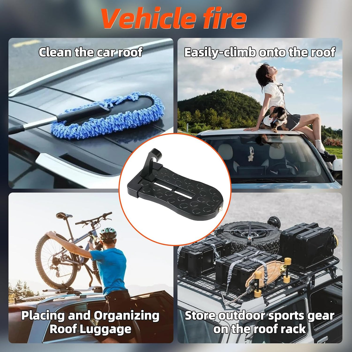 Car Door Step, Foldable Aluminum Alloy Roof Rack Door Step, Heavy Duty 500 lbs Capacity