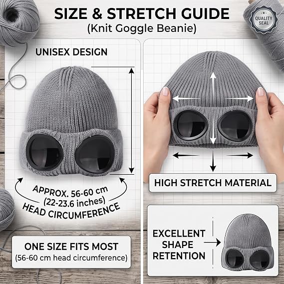 Unisex Goggle Neutral Fit Cozy Beanie Hat - Warm High-Quality Knit Fabric