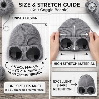 Unisex Goggle Neutral Fit Cozy Beanie Hat - Warm High-Quality Knit Fabric
