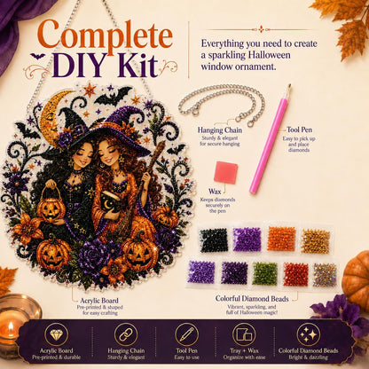 Halloween Witch Friendship Diamond Art Window Suncatcher - Halloween Pearl Art Kit