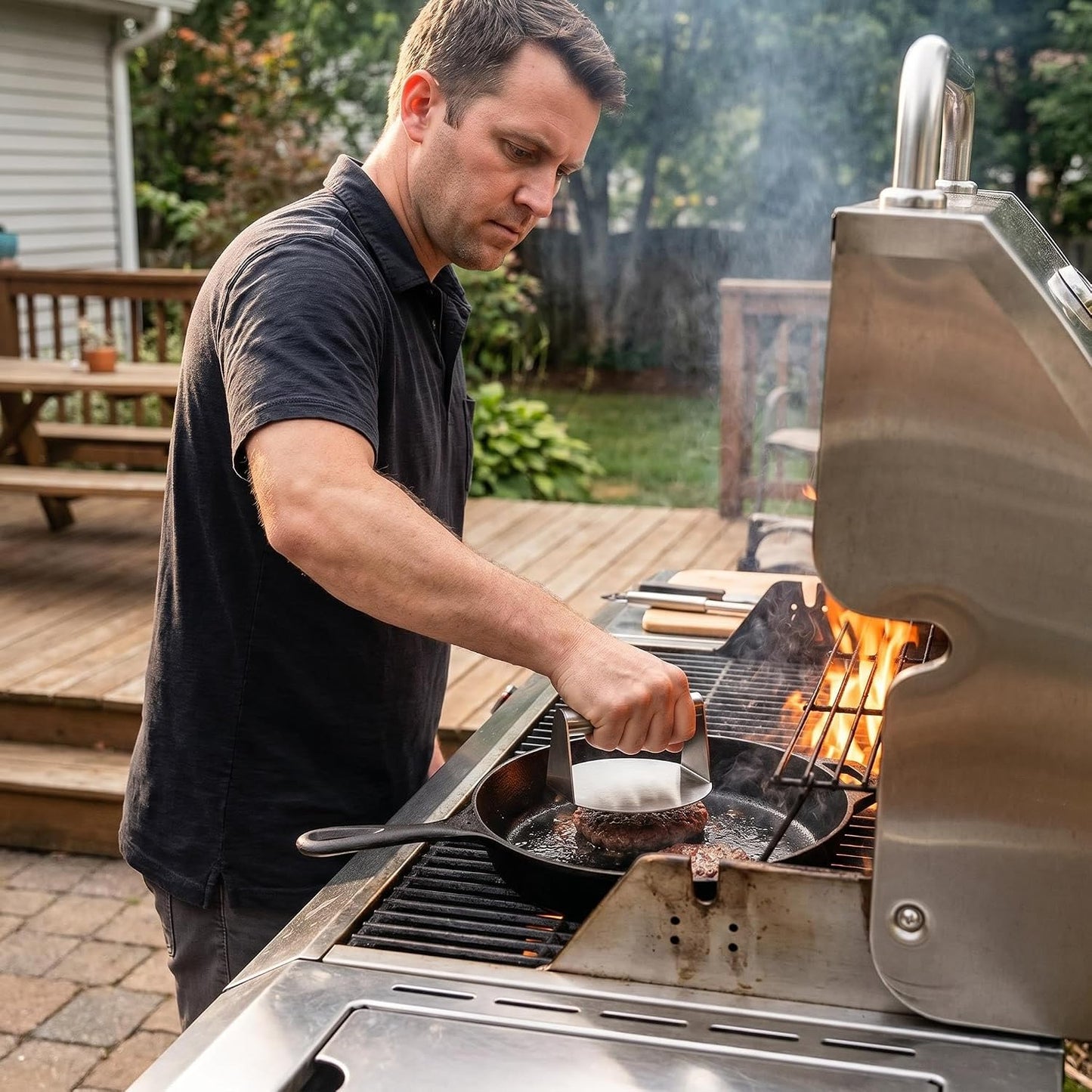 Stainless Steel Burger Press, Non-Stick BBQ Griddle Tool