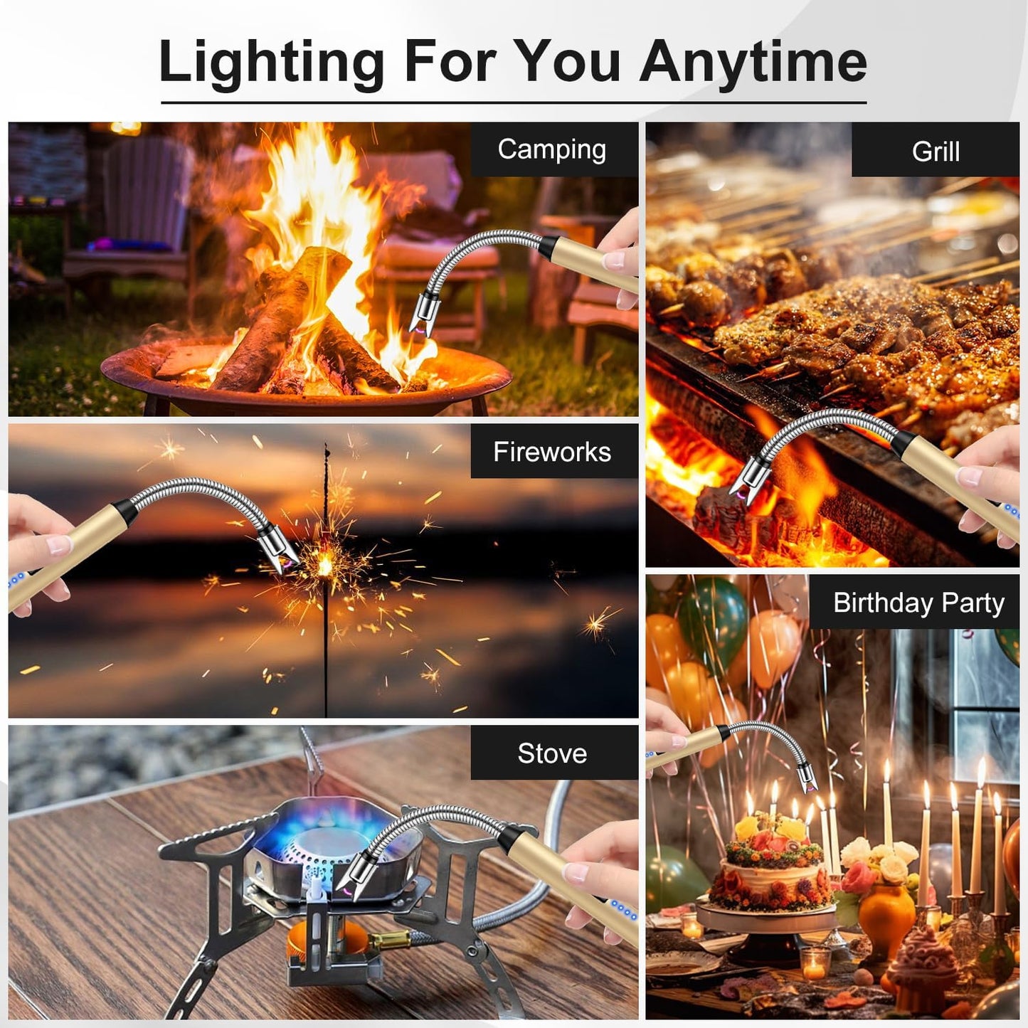 Electric Lighter with 360° Flexible Neck & Safety Lock, Windproof USB Rechargeable