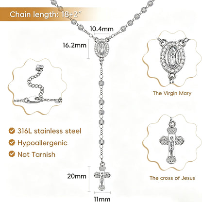 Virgin Mary Cross Rosary Necklace for Women,Virgen de Guadalupe Catholic Cross Beads