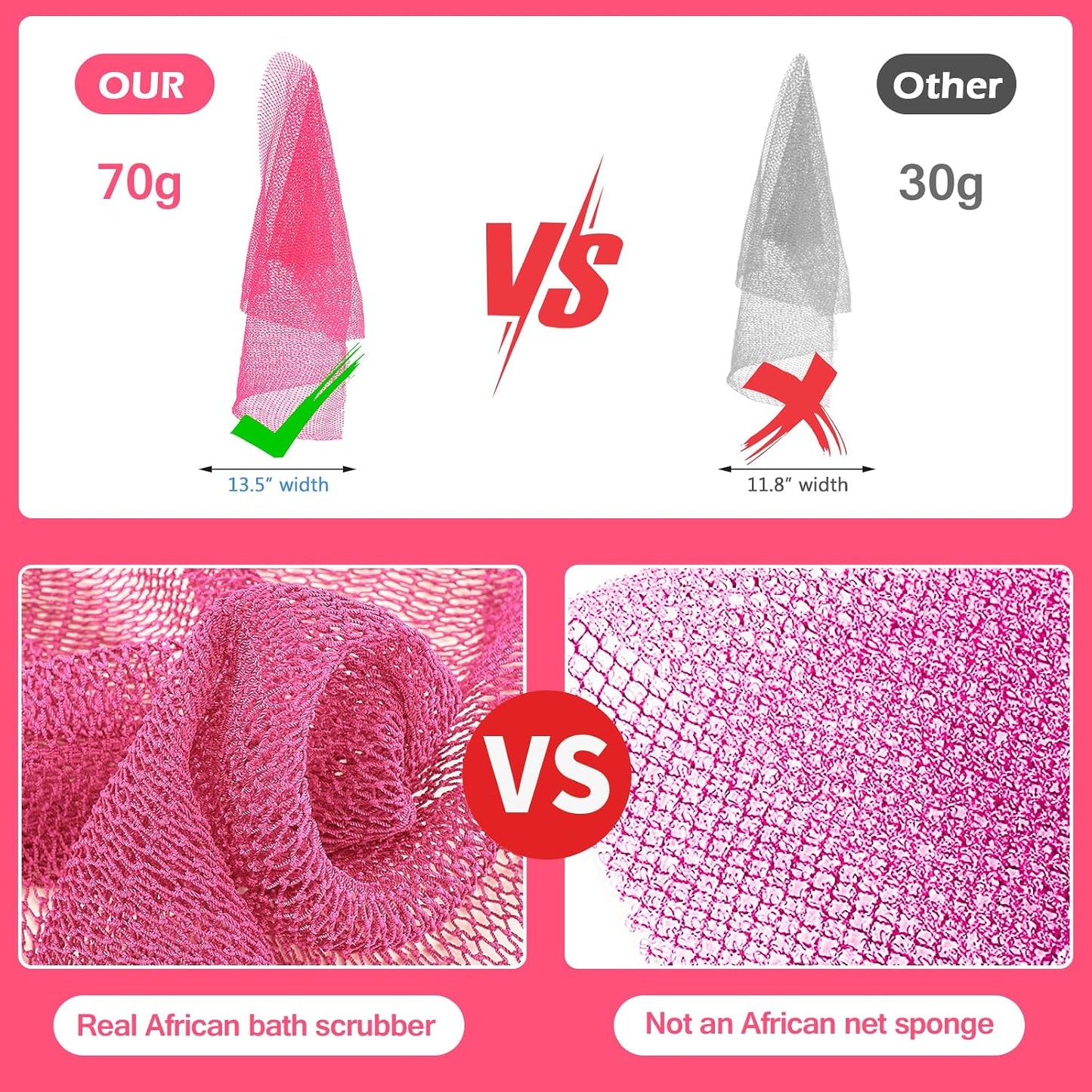 2PCS African Net Sponge, Authentic Exfoliating Body Scrubber for Bath and Shower
