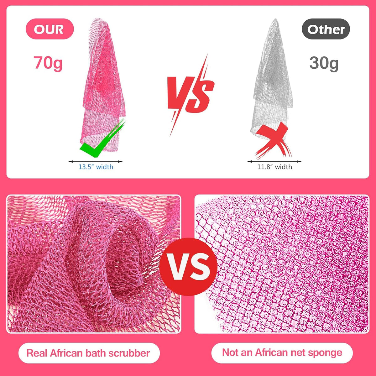 2PCS African Net Sponge, Authentic Exfoliating Body Scrubber for Bath and Shower
