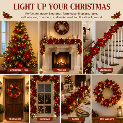 Christmas Garland with Red Berries for Home Decor, Christmas Trees, and Staircases With LED String Lights
