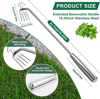 Stainless Steel Handle Manual Weeder Tool, 4-Tooth Weeder Tool for Gardening 16inch