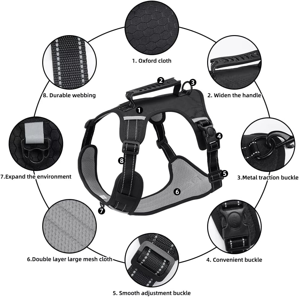 Dog Harness No Pull Adjustable Reflective,for Medium and Large Small Dog with Leash 59.06in