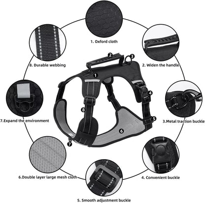 Dog Harness No Pull Adjustable Reflective,for Medium and Large Small Dog with Leash 59.06in