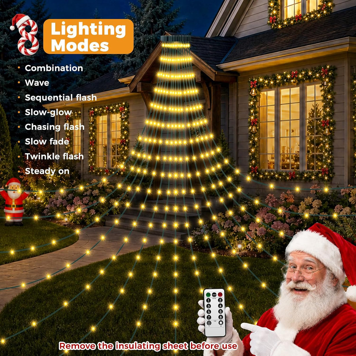 Cascade Christmas Tree String Lights, Remote-Controlled USB-Powered Waterfall Fairy Lights 2 meters, 280 LEDs