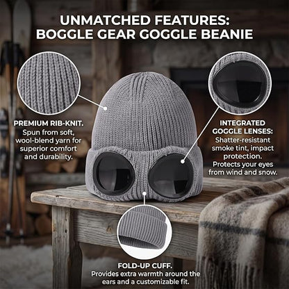 Unisex Goggle Neutral Fit Cozy Beanie Hat - Warm High-Quality Knit Fabric