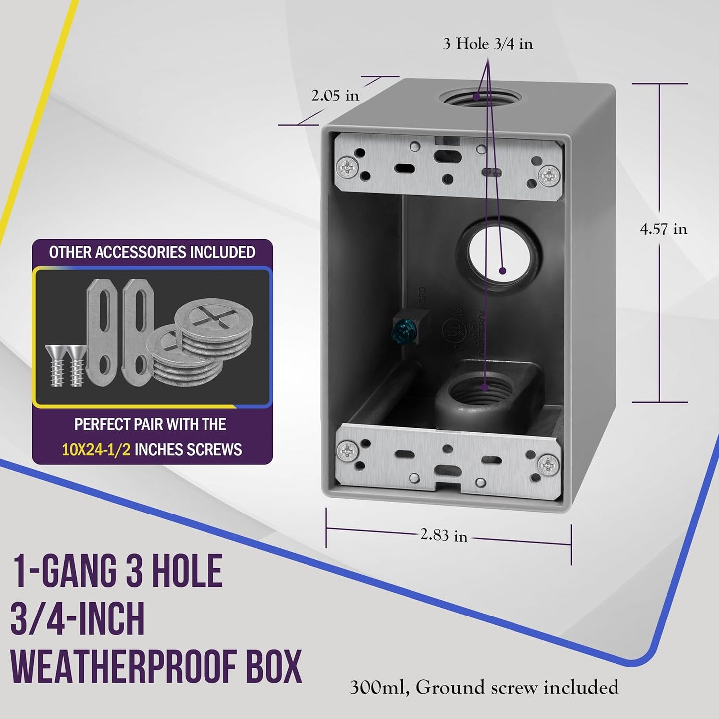 Weatherproof Outlet Box with Three 3/4-in Threaded Outlets with Instructions