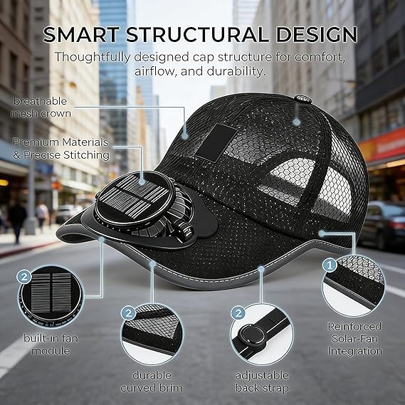 Solar Fan Hat for Women Men,USB Rechargeable Cooling Baseball Cap,Lightweight Balanced Sun Hat
