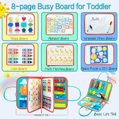 Busy Board for Toddlers 1-3 Sensory for 1+ Year Old Boys Montessori Learning Activity