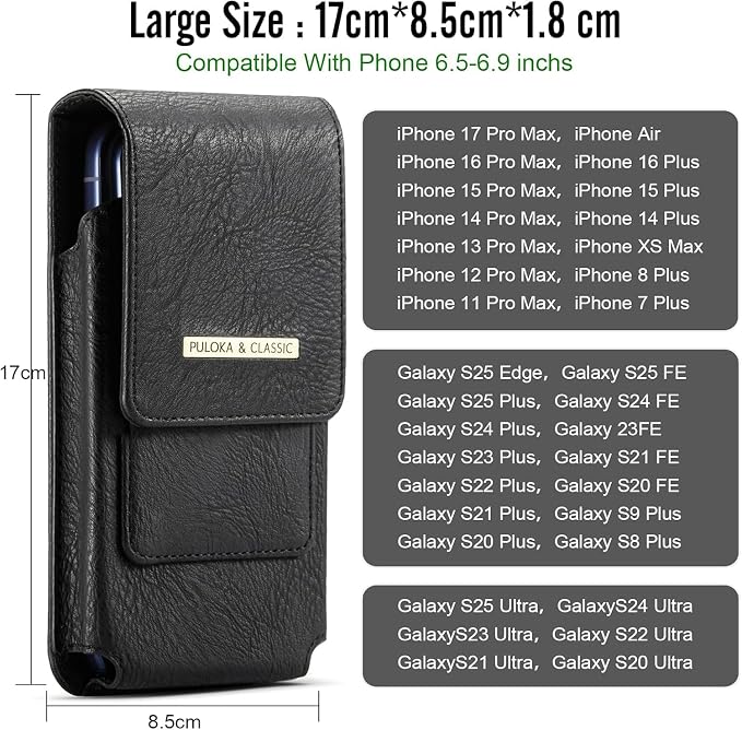 Men's Waist Phone Pouch with Card Slot, Magnetic Lock & Metal Belt Clip