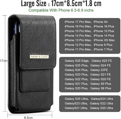 Men's Waist Phone Pouch with Card Slot, Magnetic Lock & Metal Belt Clip