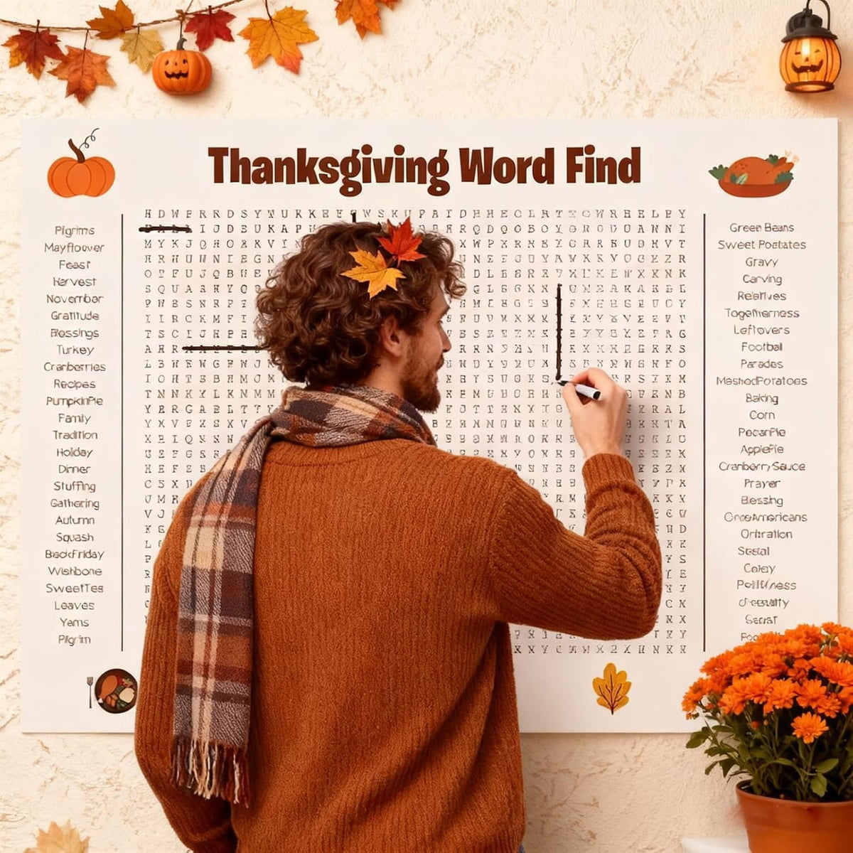 Glossy Print Thanksgiving Word Search Jumbo Poster, 36x24''