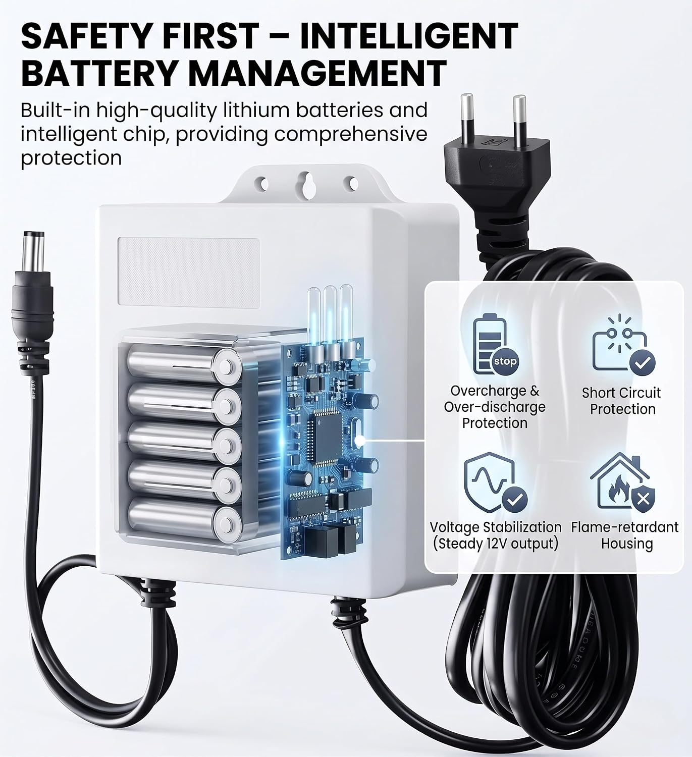 12V 2A Mini UPS Battery Backup, White Router UPS Uninterruptible Power Supply