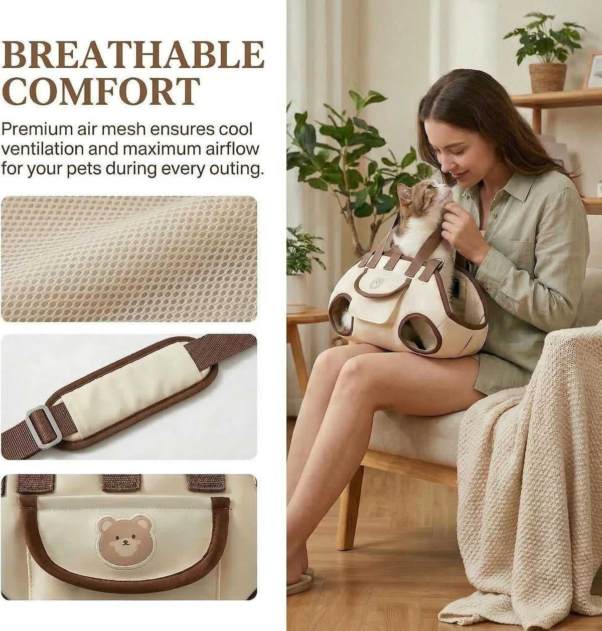 Portable Breathable Pet Carrier Purse, Puppy Tote for Dogs & Cats