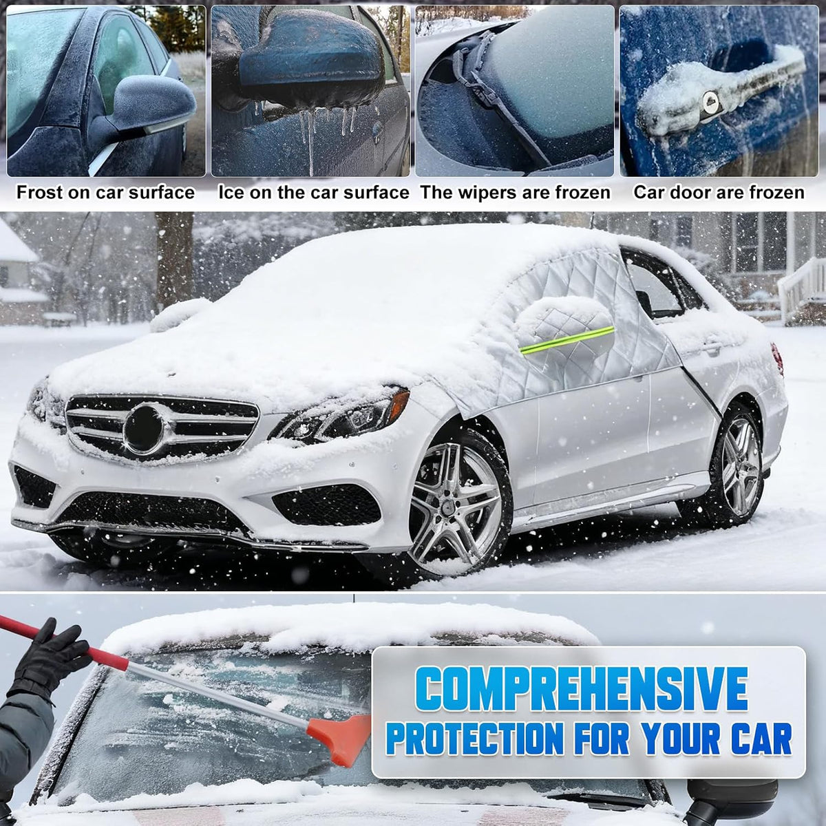 Car Windshield Protector Cover, Waterproof for Snow Ice Frost Dust Rain