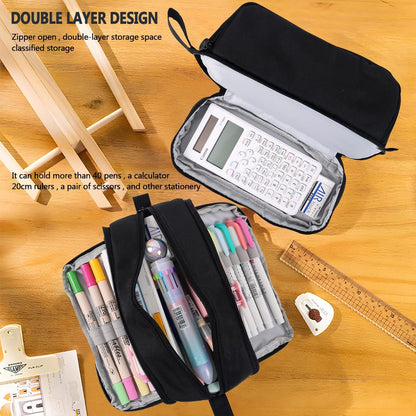 Large Capacity Pencil Case 4 Compartments, Pencil Pouch Bag with Zipper Portable Handle