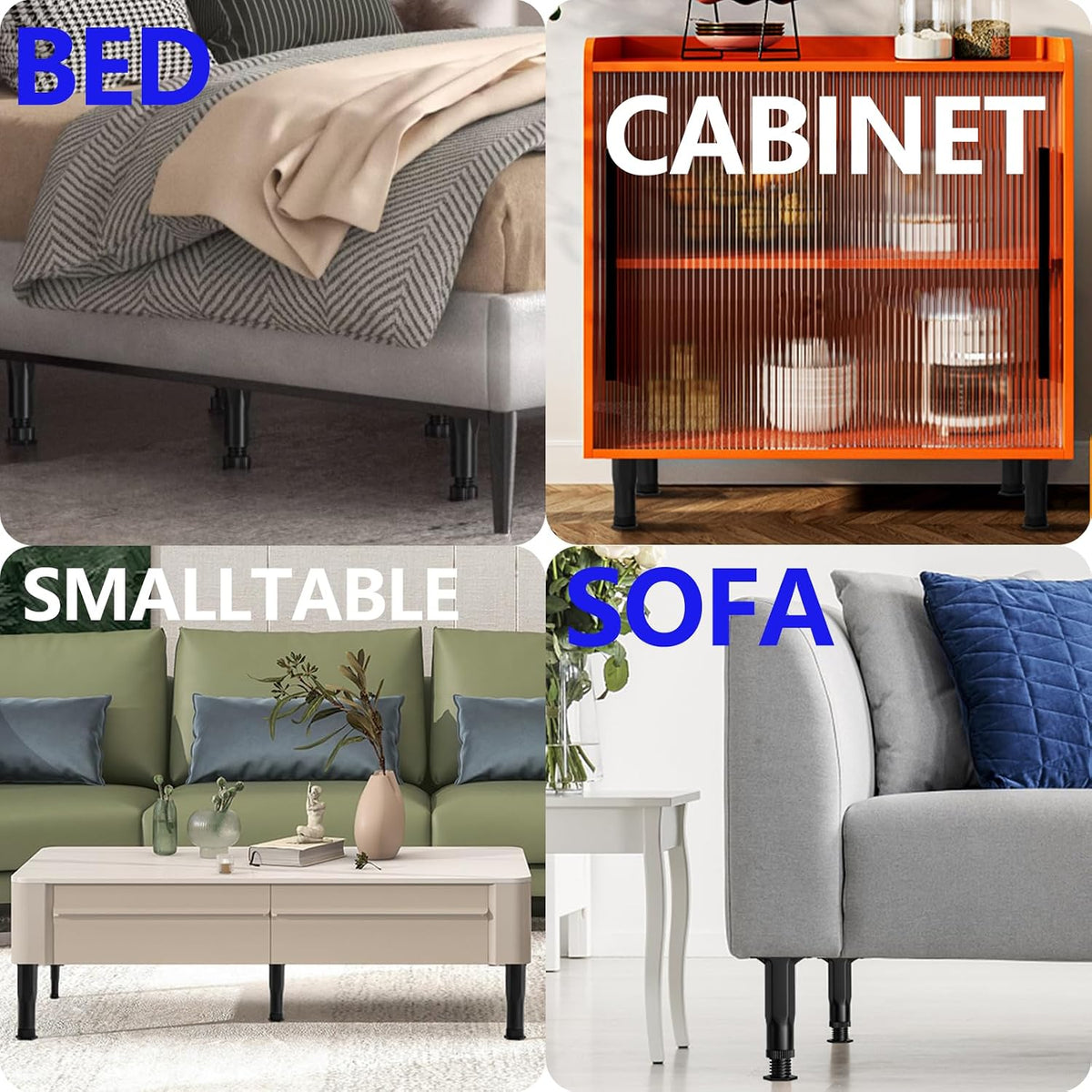 4Pcs Heavy-duty Adjustable Bed Support Legs Furniture Feet