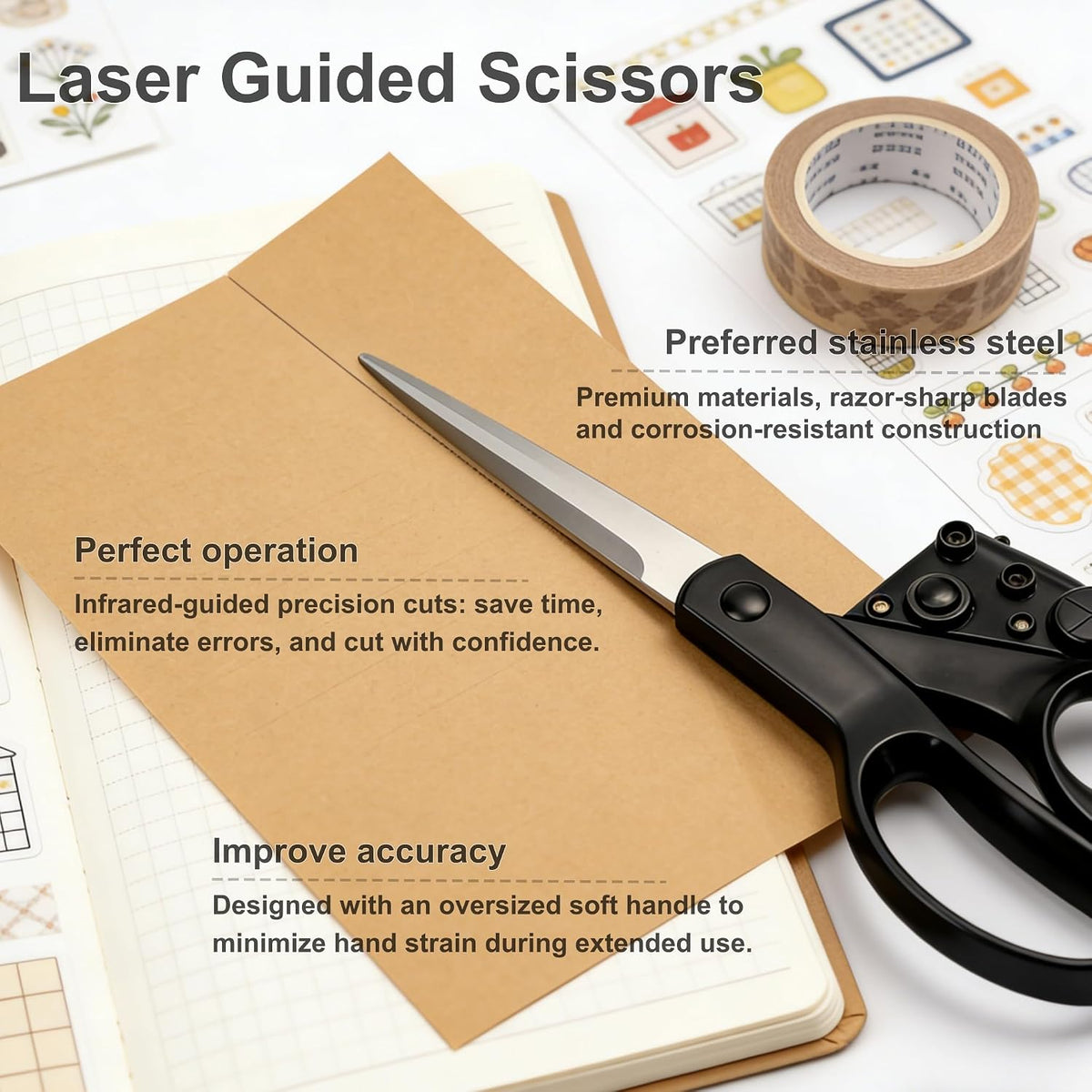 Professional Laser Guided Scissors for Fabric & Paper – Heavy Duty Laser Guide Cutting Tool