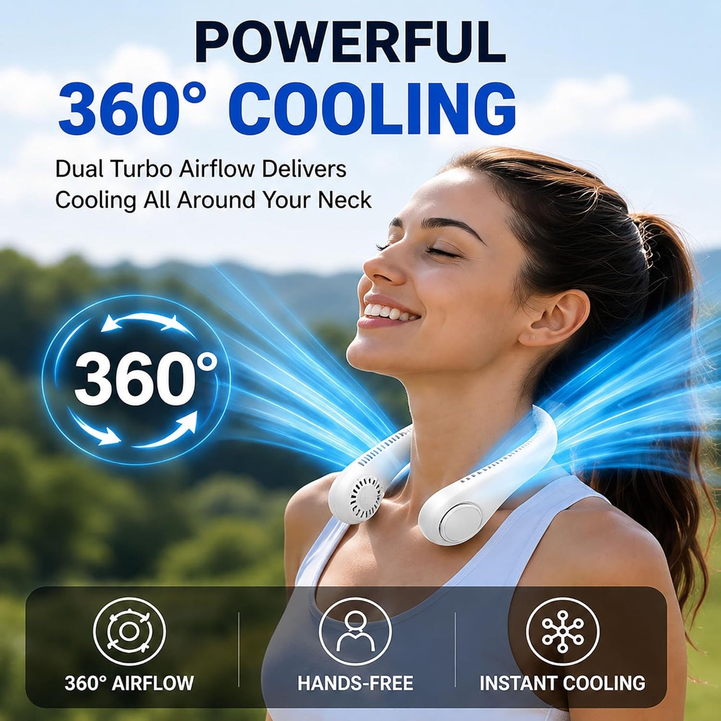 Portable Neck Fan Bladeless Fan, 6000mAh USB Rechargeable, 360° Airflow