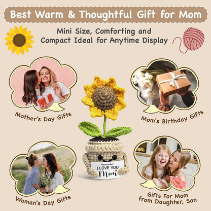 Mom Gifts Remember I Love You MOM, Handmade Crochet Cute Small Sunflower Gifts
